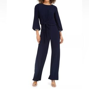 MSK Womens Navy Embellished Jewel Neck Party Wide Leg Jumpsuit Size M - Reemoly